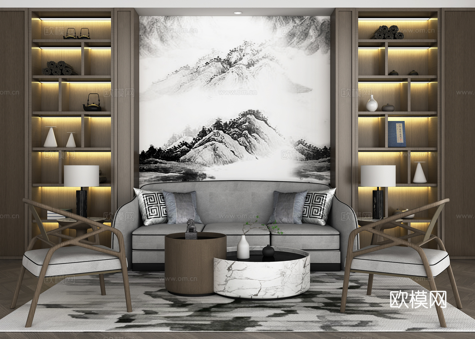 新中式沙发组合3d模型下载