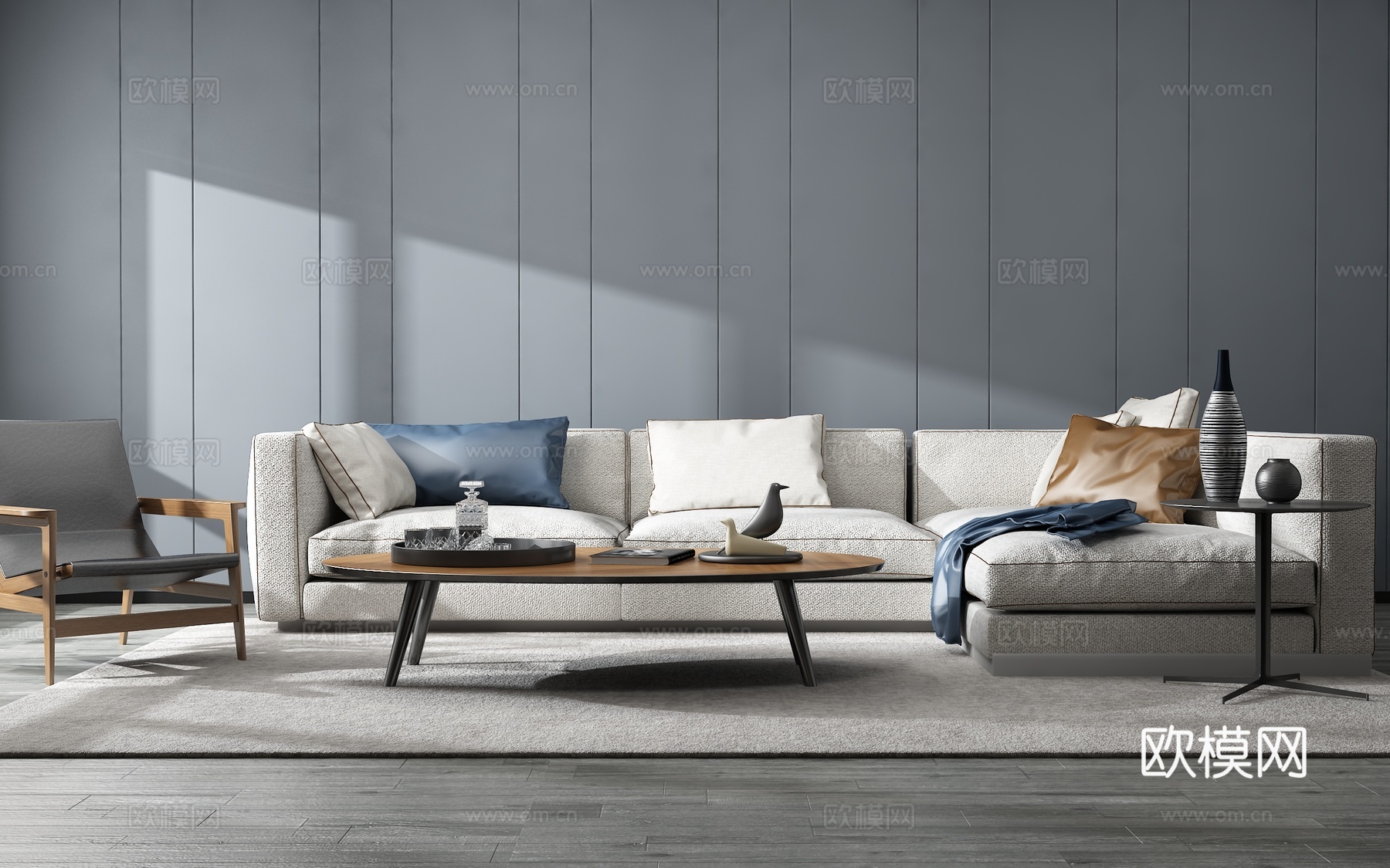 现代沙发茶几组合背景墙3d模型下载