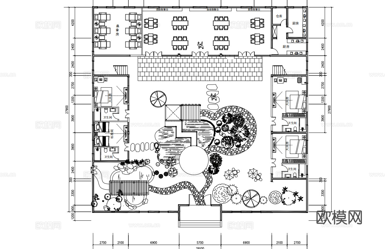 两层酒店民宿平面图cad施工图