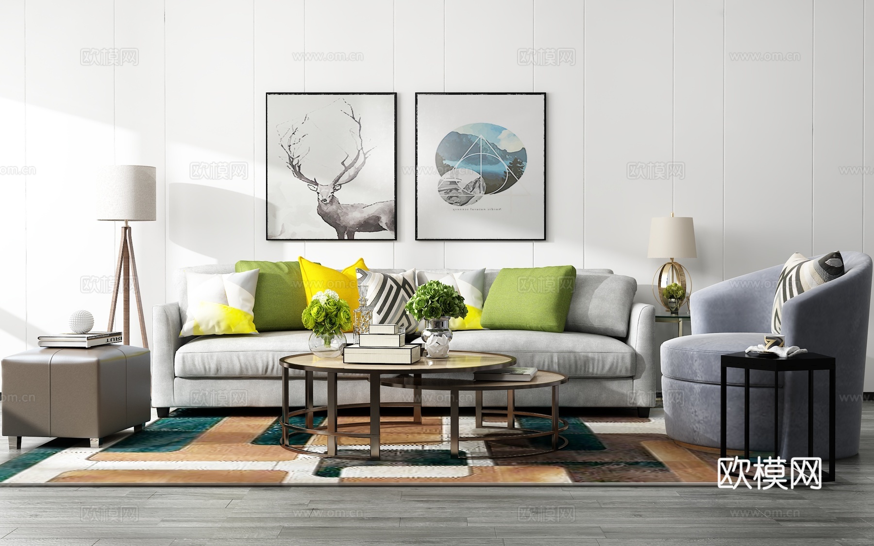 现代沙发茶几组合 背景墙3d模型