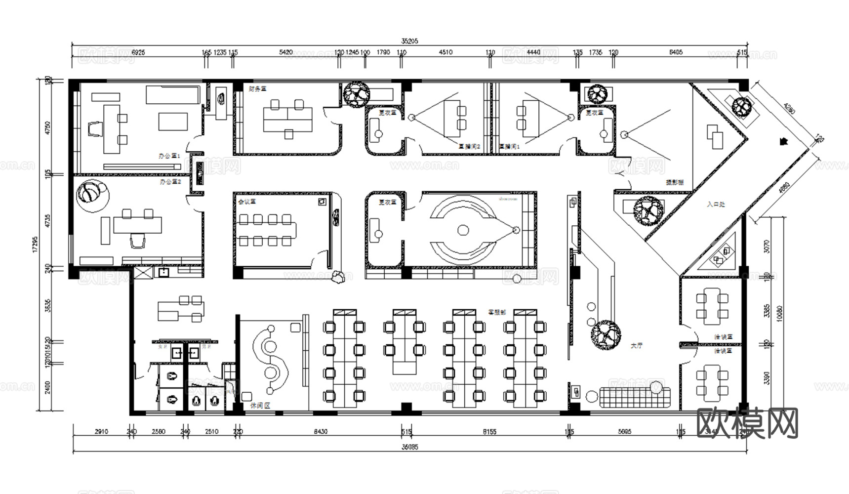40套现代风格办公空间办公室综合办公CAD平面设计方案最新整cad施工图