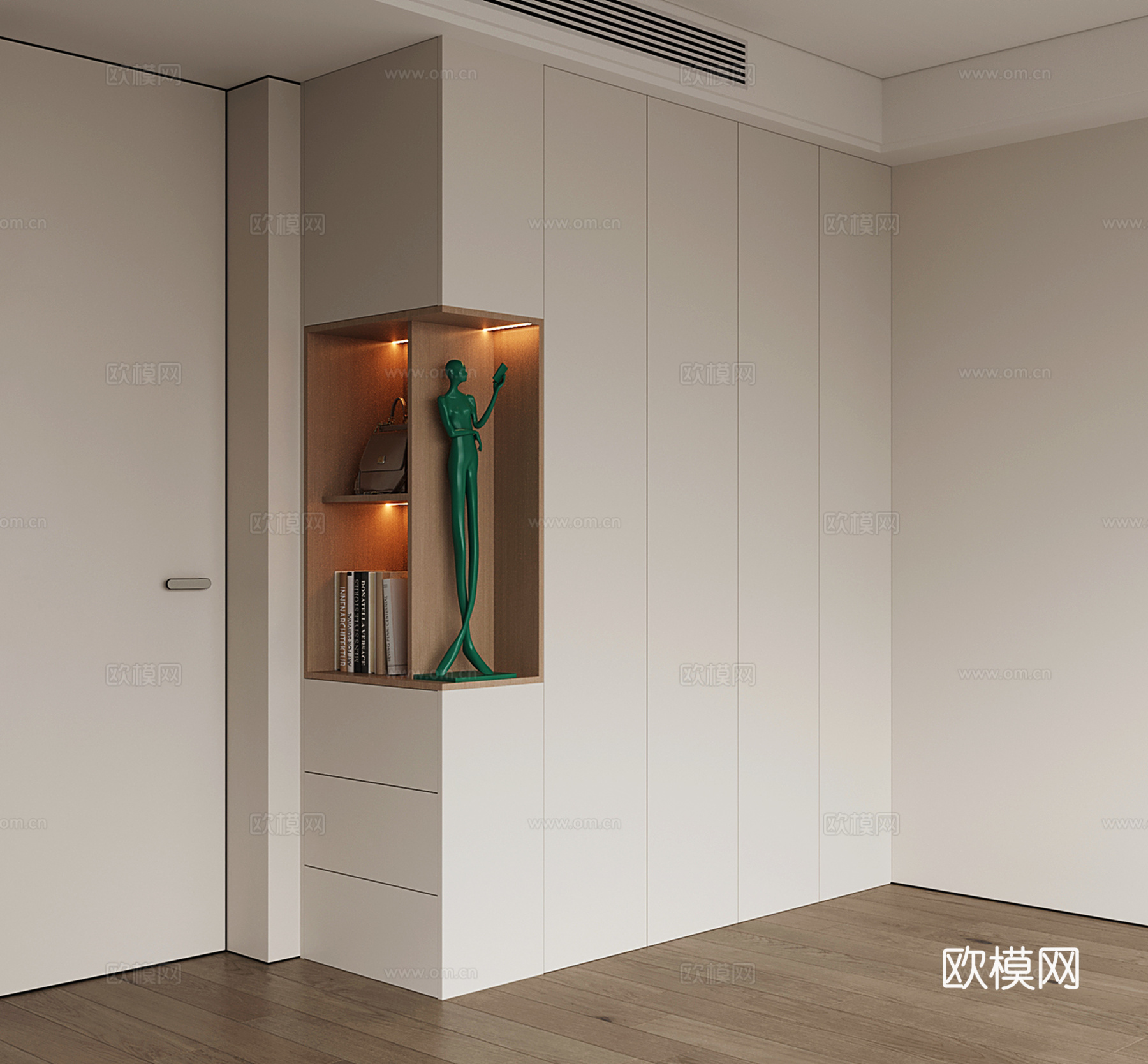 现代定制衣柜 转角开放格衣柜 平开门衣柜su模型