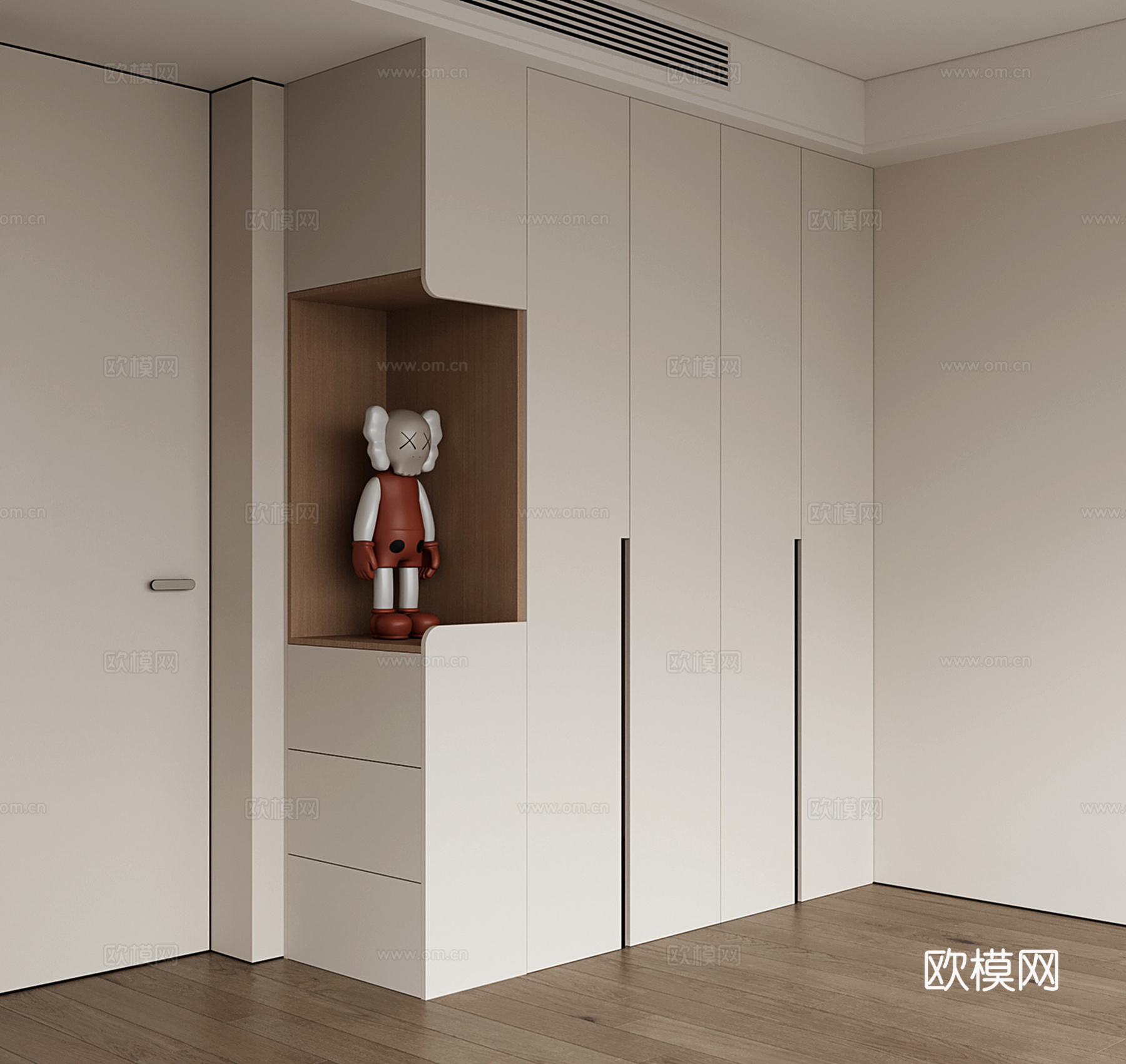 现代定制衣柜 转角开放格衣柜 平开门衣柜su模型