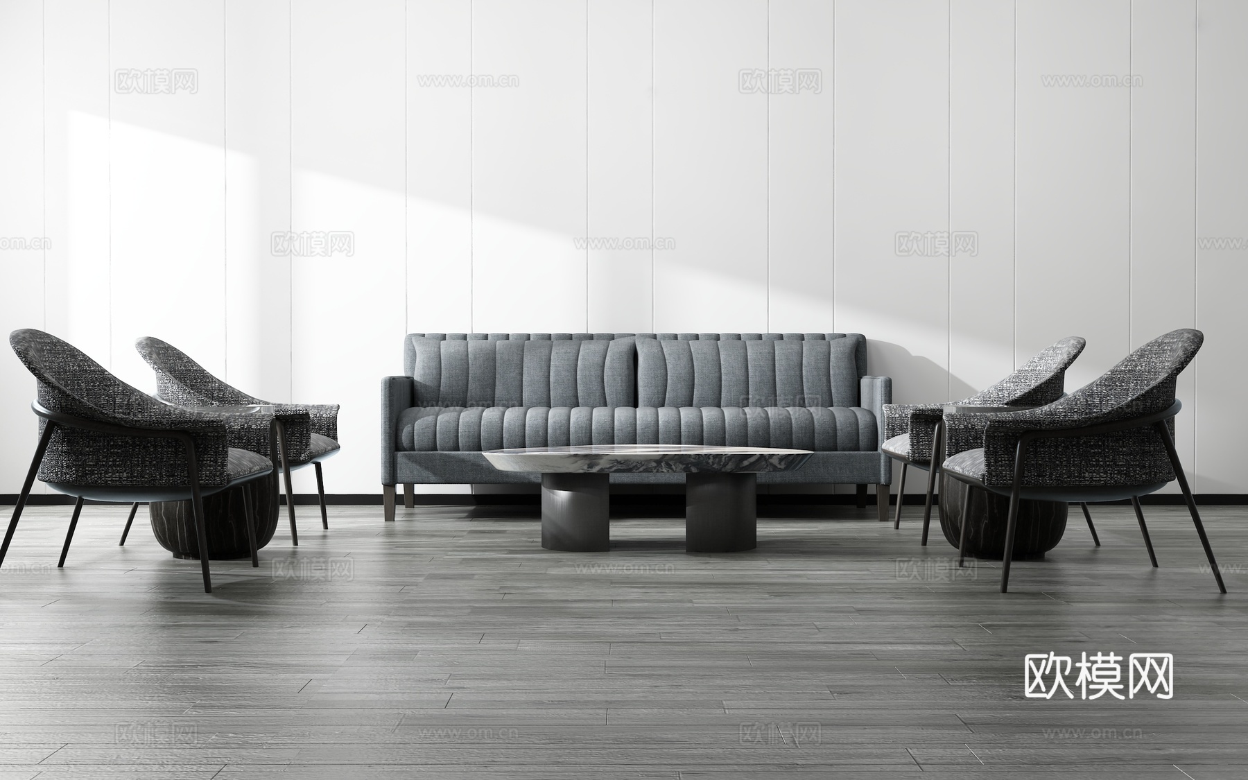 现代沙发茶几组合背景墙3d模型下载