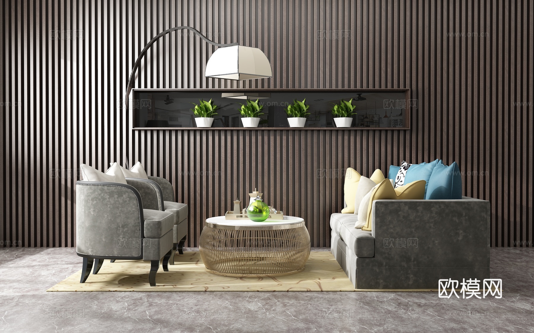 现代沙发茶几组合 背景墙3d模型下载