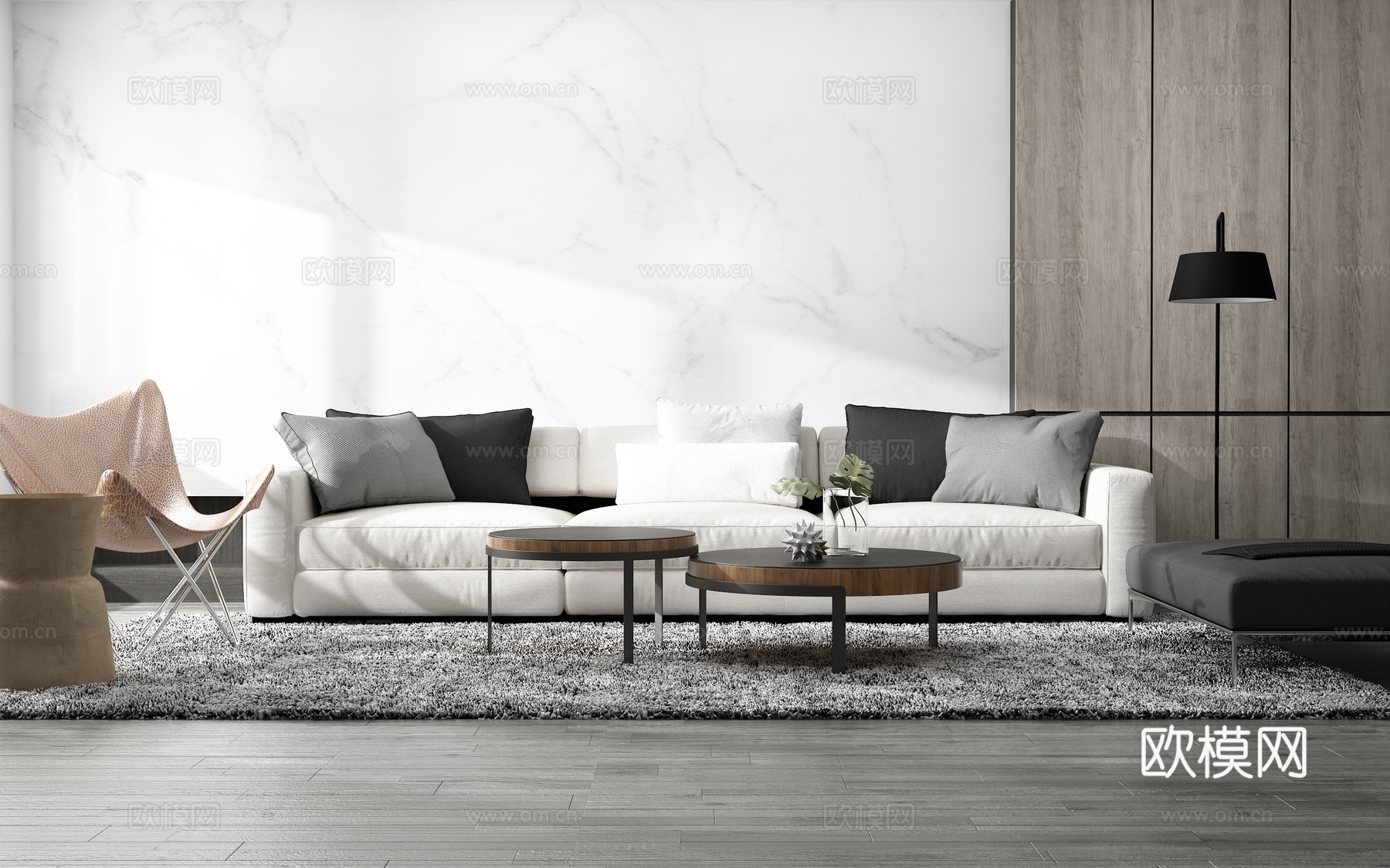 现代沙发茶几组合背景墙3d模型