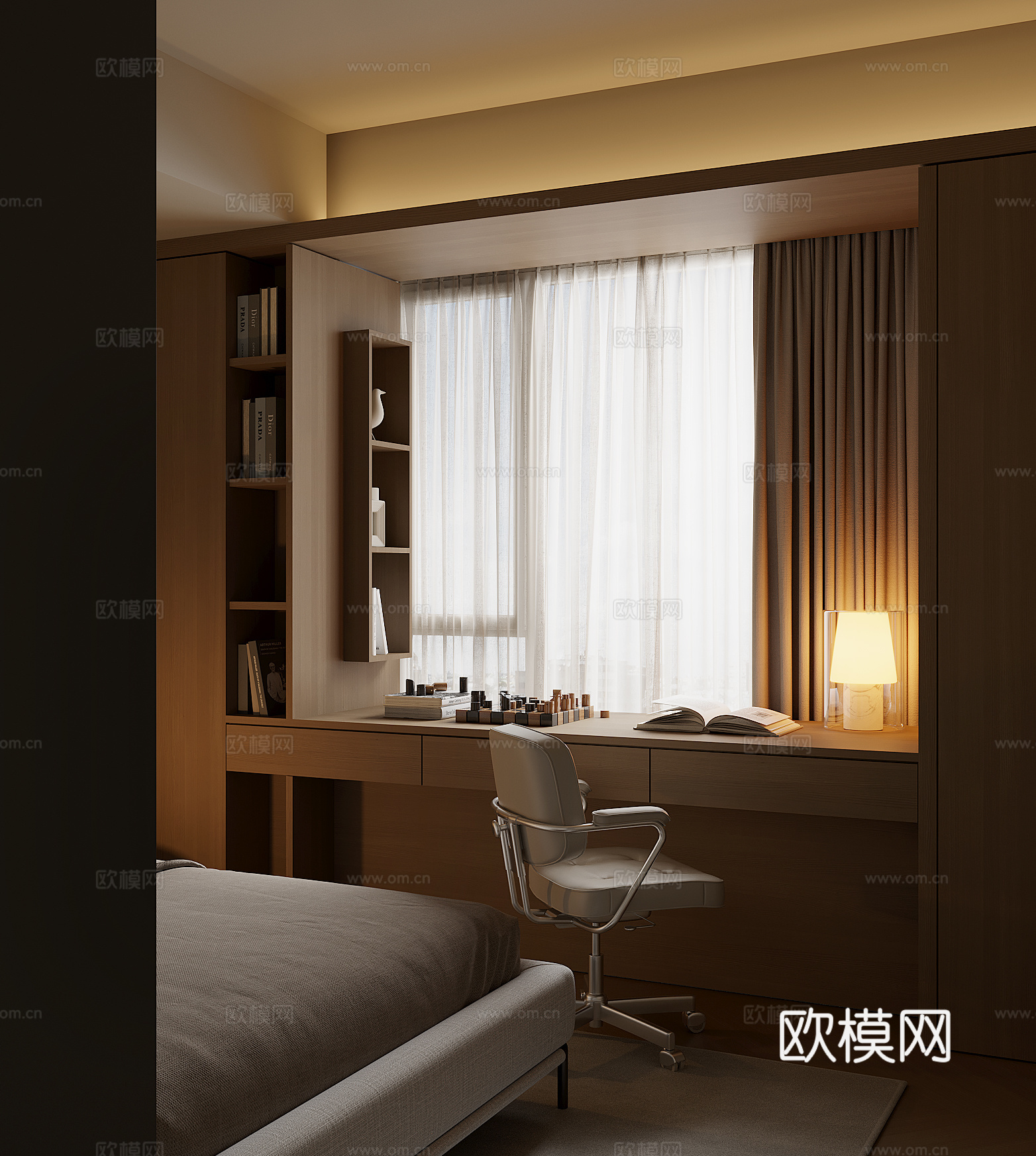 现代飘窗书桌柜su模型