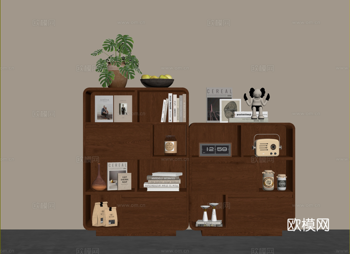 中古风书架 书柜 现代置物架 收纳架 装饰柜su模型