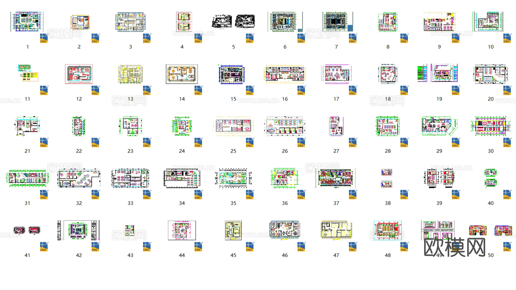 50套办公空间办公室会议室综合办公CAD平面设计方案最新整理cad施工图