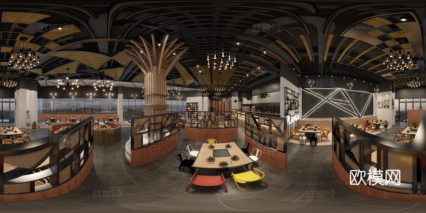 工业风火锅店全景3d模型下载（渲染图1）