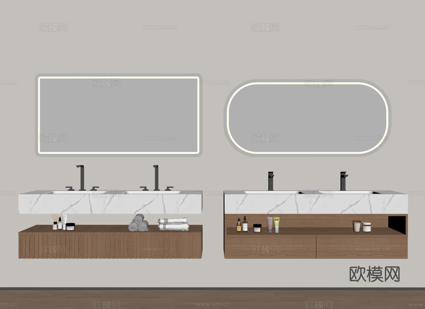 现代悬空浴室柜 洗手台 卫浴柜 双洗手池su模型