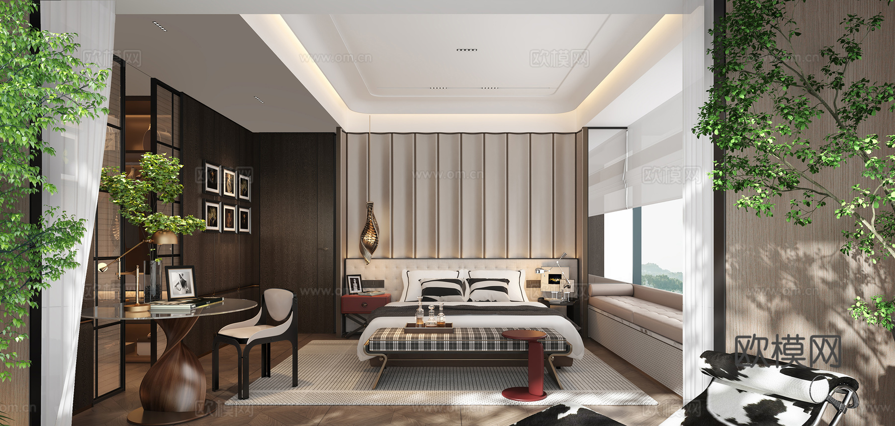 现代风格主卧室3d模型下载（渲染图1）