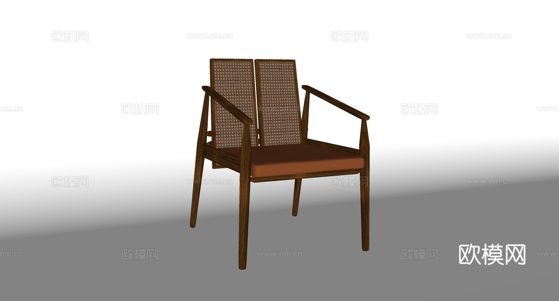 诧寂风扶手椅 休闲椅 编织椅 藤编椅 实木椅 木质椅子 深棕su模型