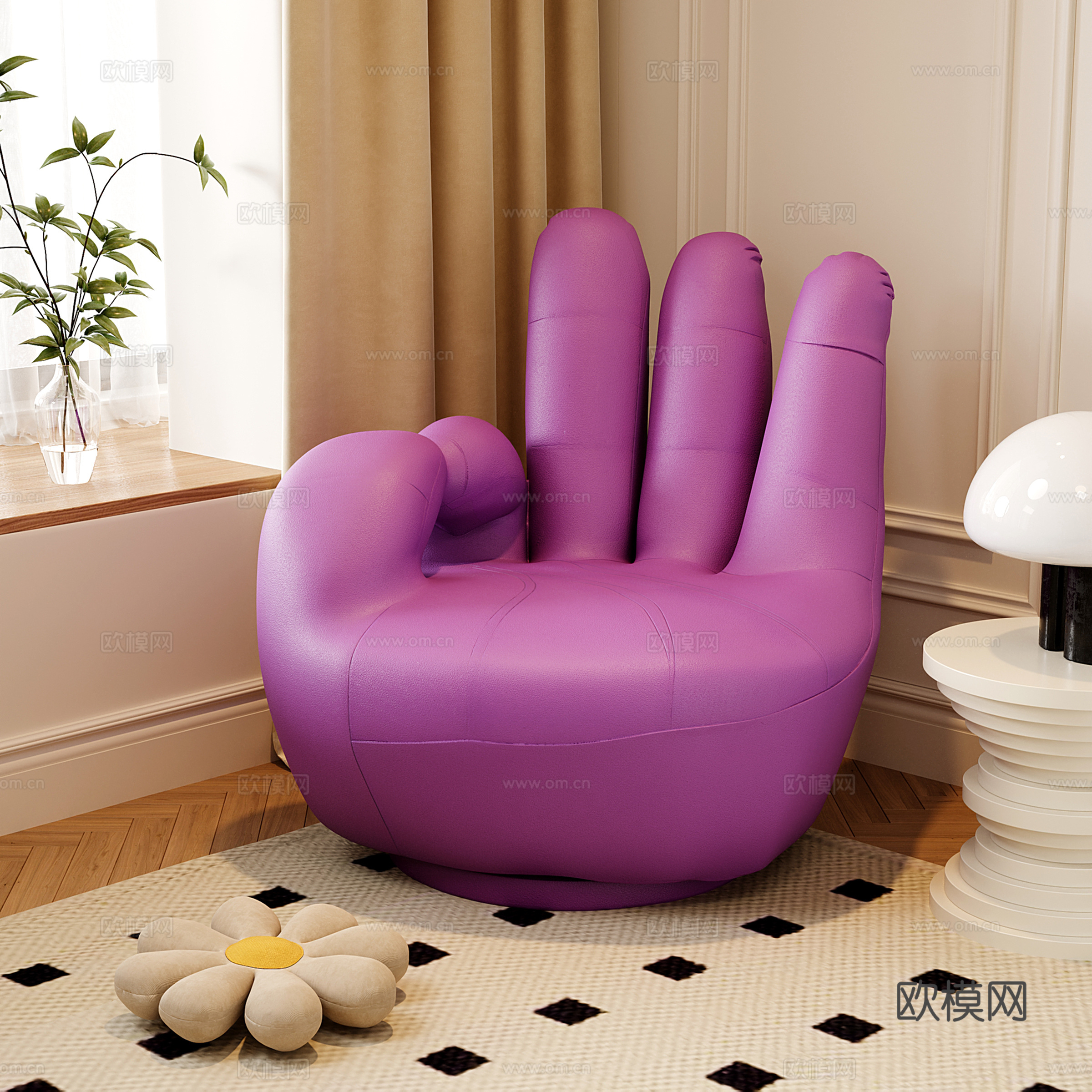 现代奶油懒人沙发 手指单人沙发su模型