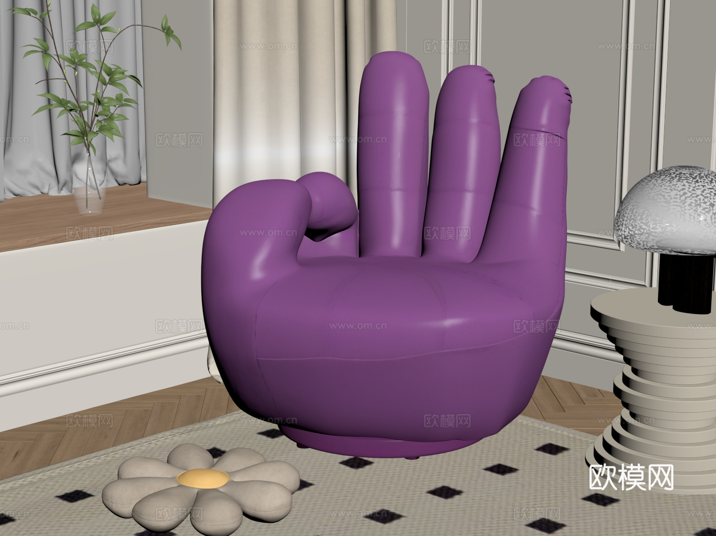 现代奶油懒人沙发 手指单人沙发su模型