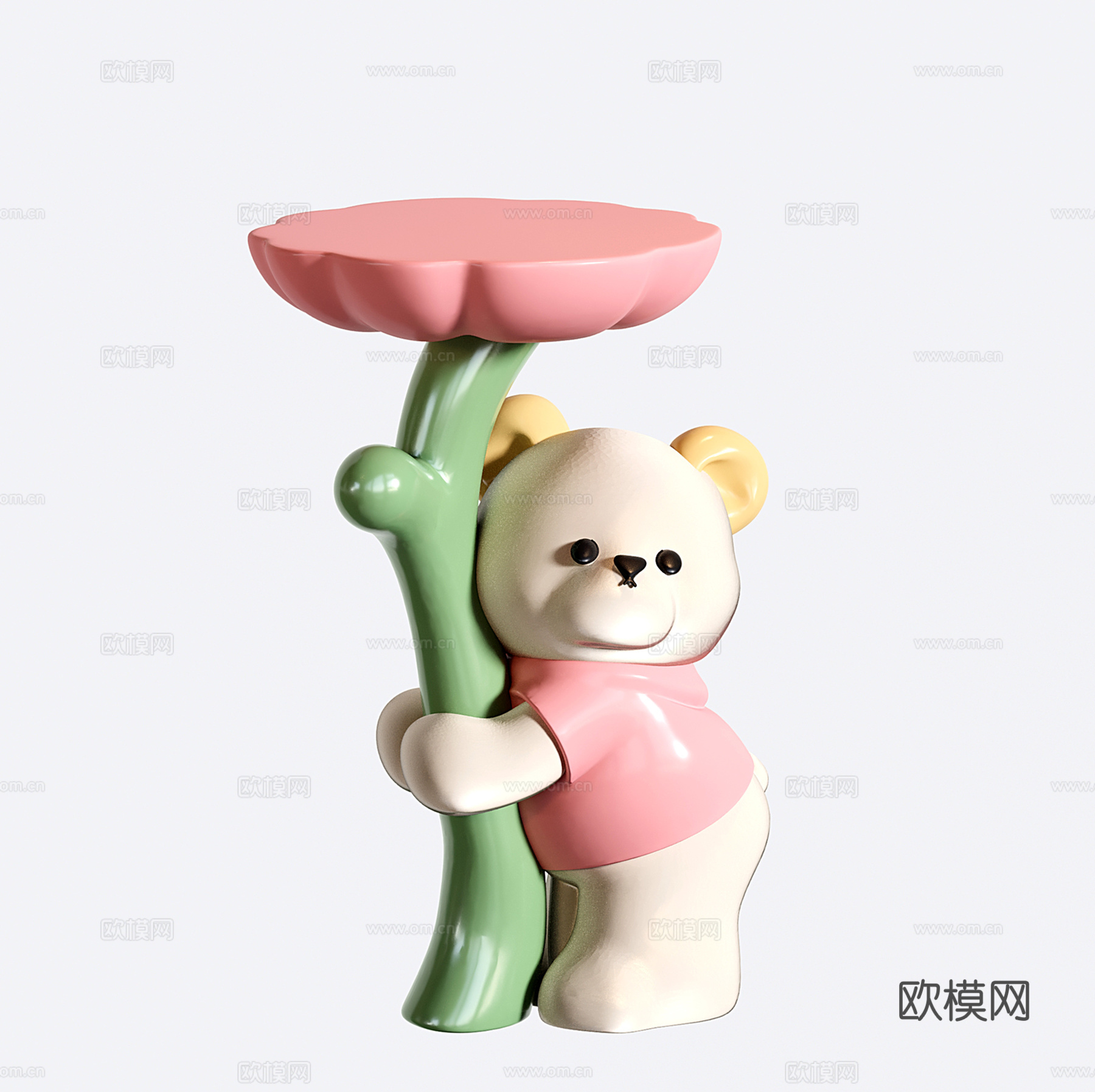 奶油风边几 捧花熊边几 小茶几 雕塑su模型