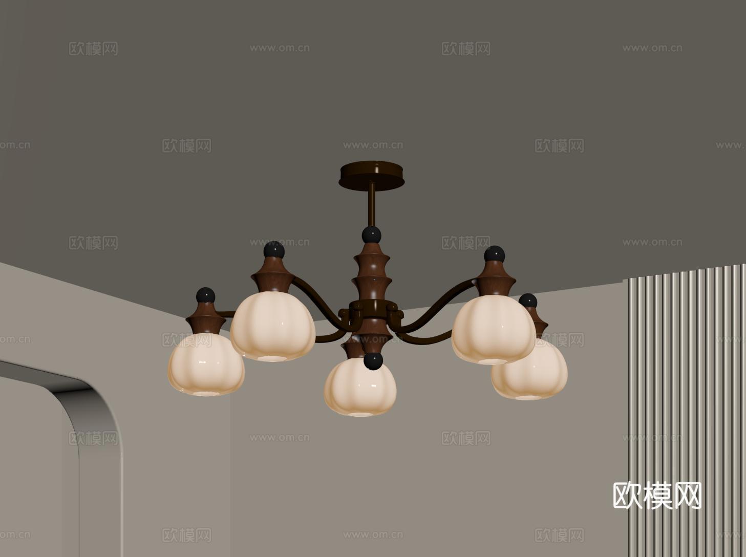 法式餐厅吊灯 美式卧室吊灯 五头吊灯su模型