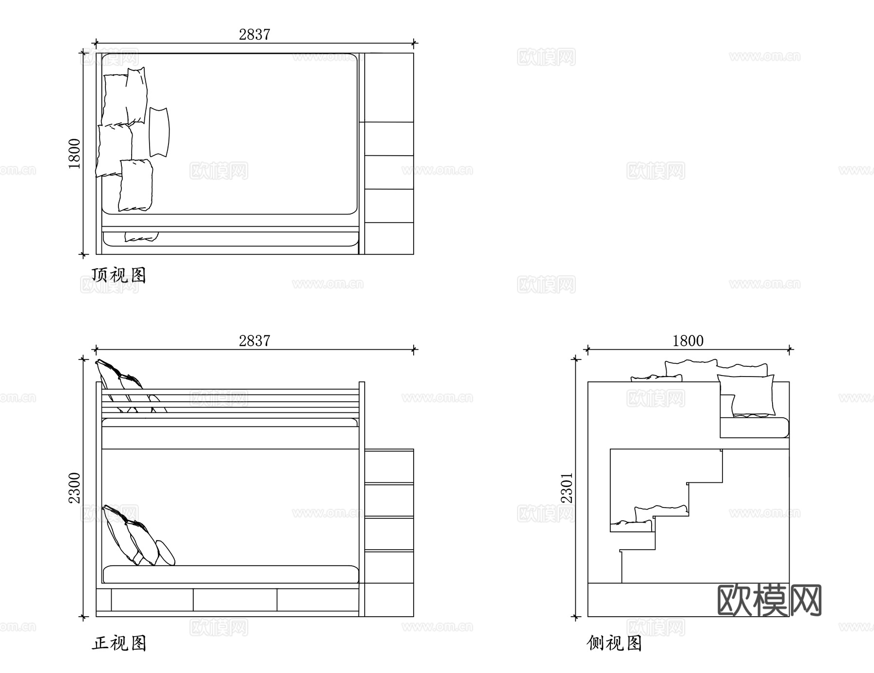 上下床 高低床 双层上下床 子母床 上下铺床cad施工图cad施工图