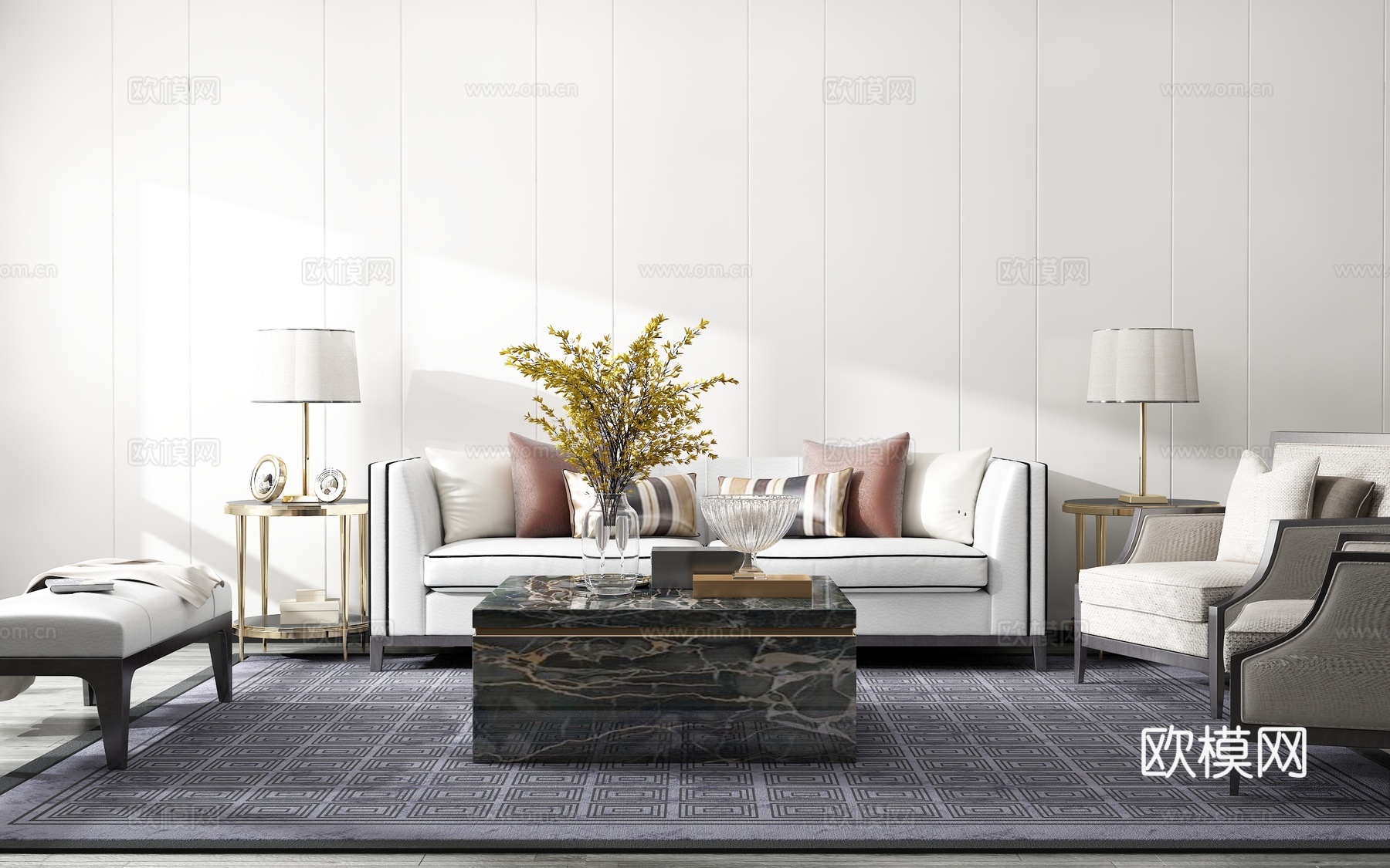 现代沙发茶几组合背景墙3d模型