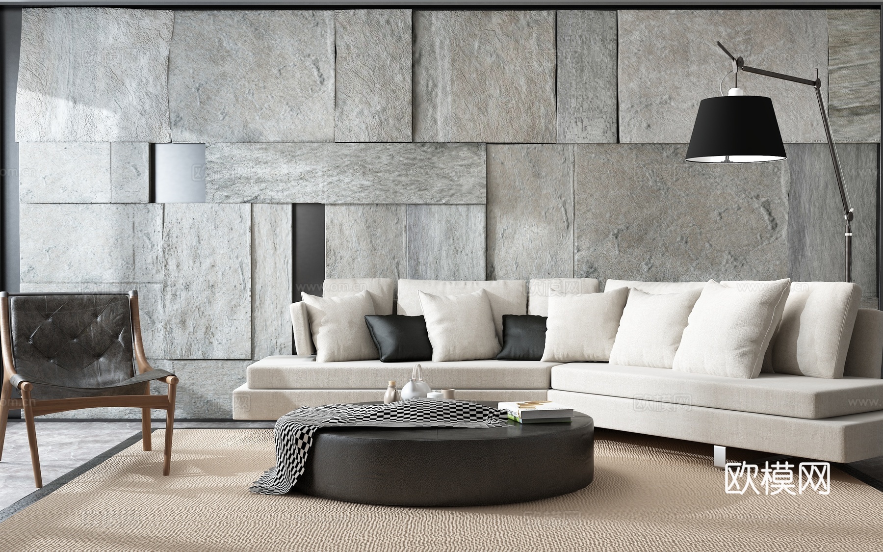 现代沙发茶几落地灯组合3d模型下载