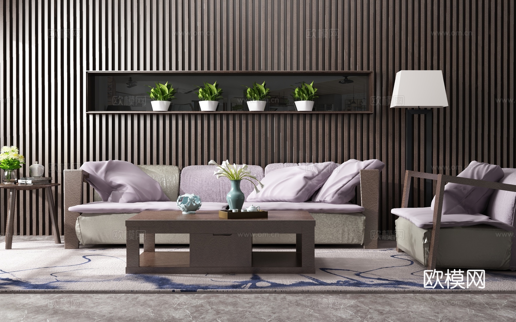 现代沙发茶几组合 背景墙3d模型下载