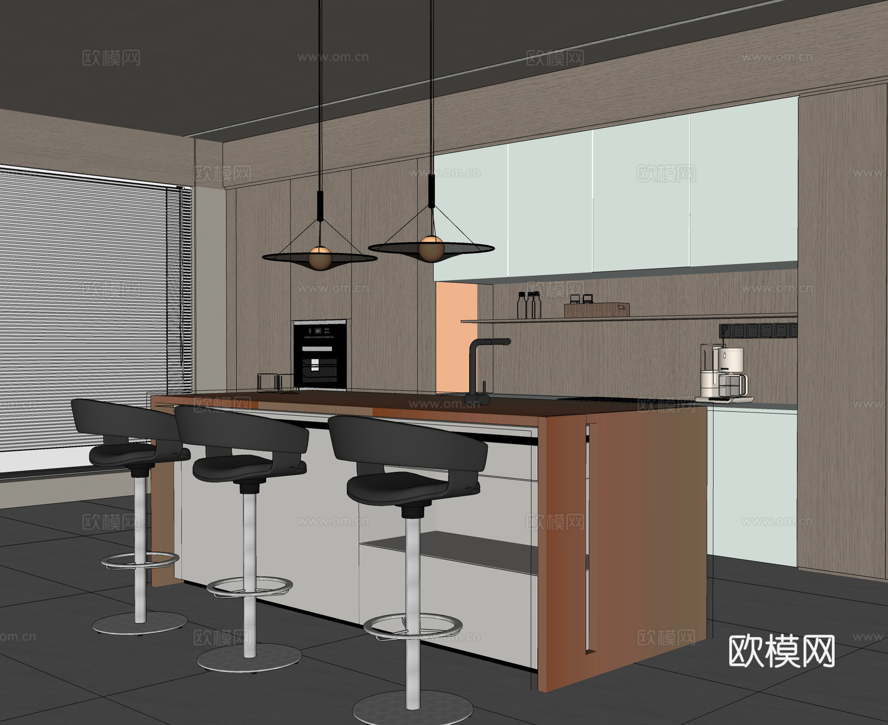 岛台餐厅 吧台吧椅 开放式餐厅su模型