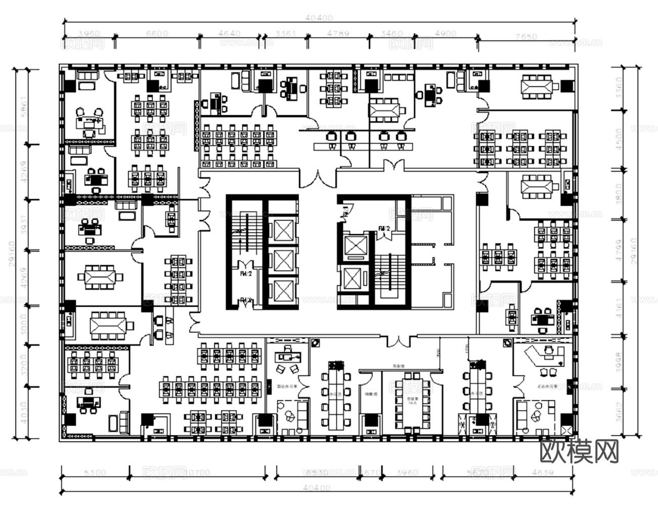 40套现代风格办公空间办公室综合办公CAD平面设计方案最新整cad施工图