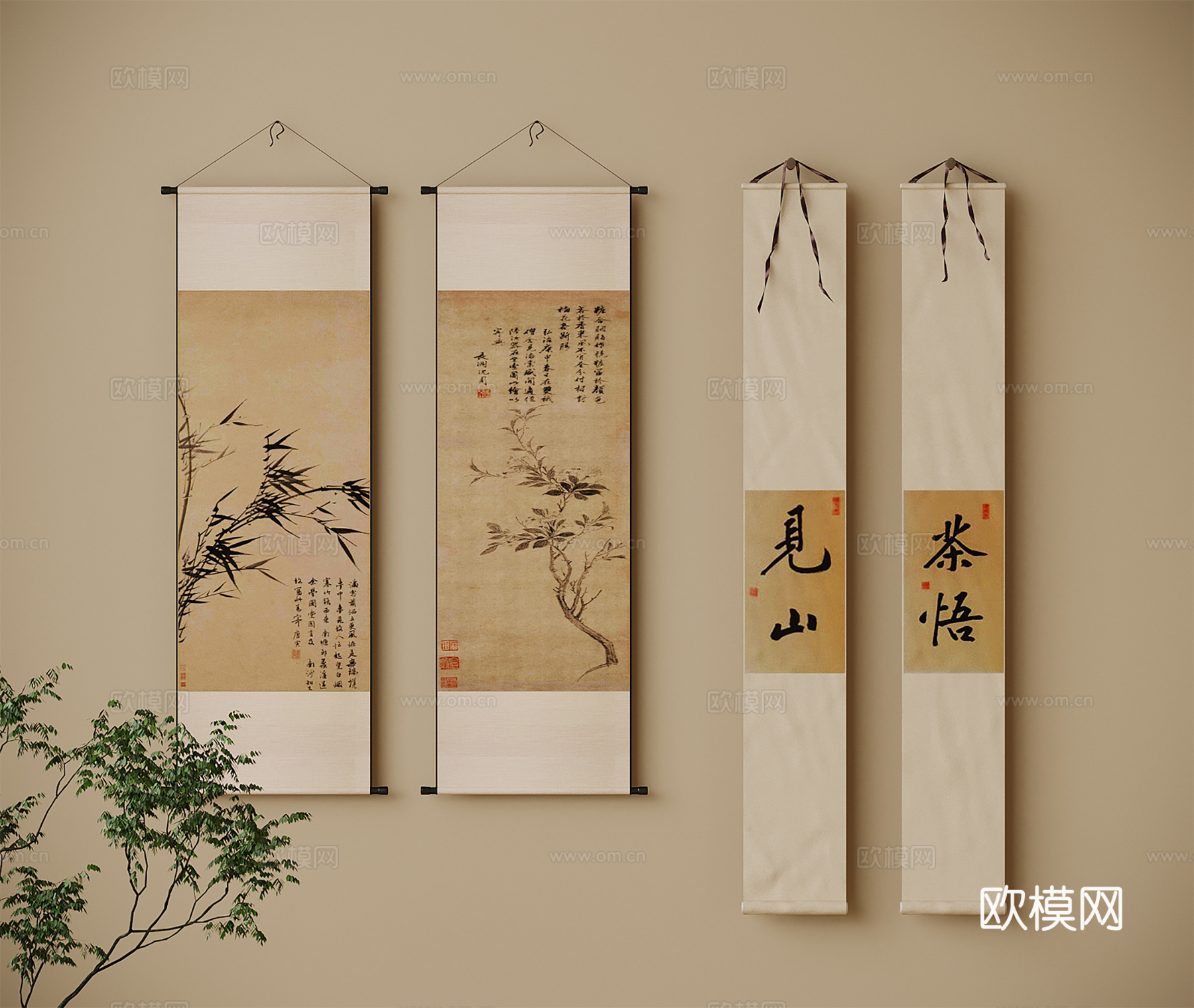 新中式挂画su模型