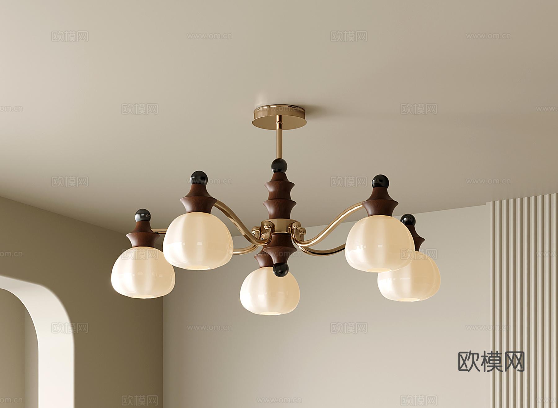 法式餐厅吊灯 美式卧室吊灯 五头吊灯su模型