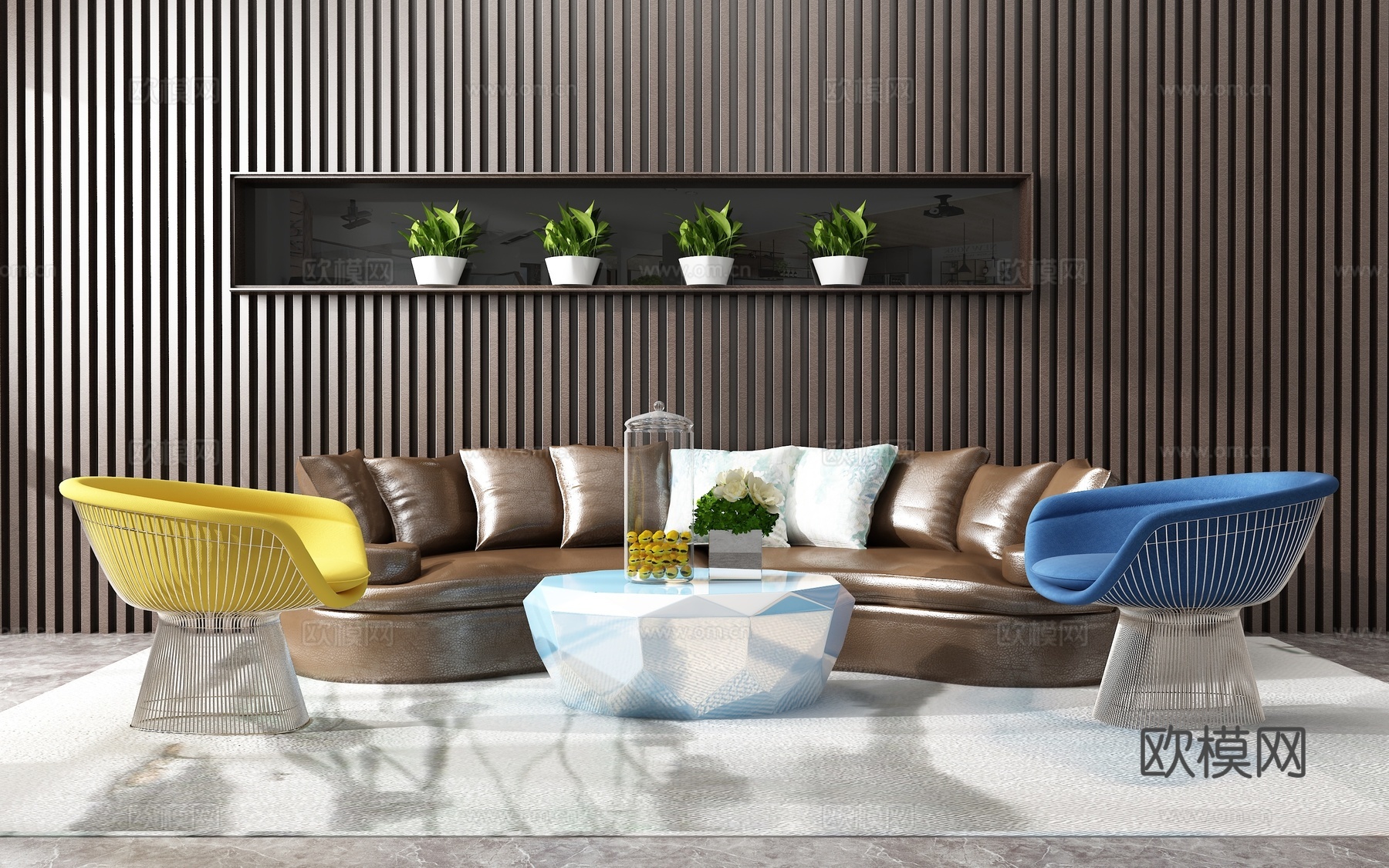 现代沙发茶几组合 背景墙3d模型下载