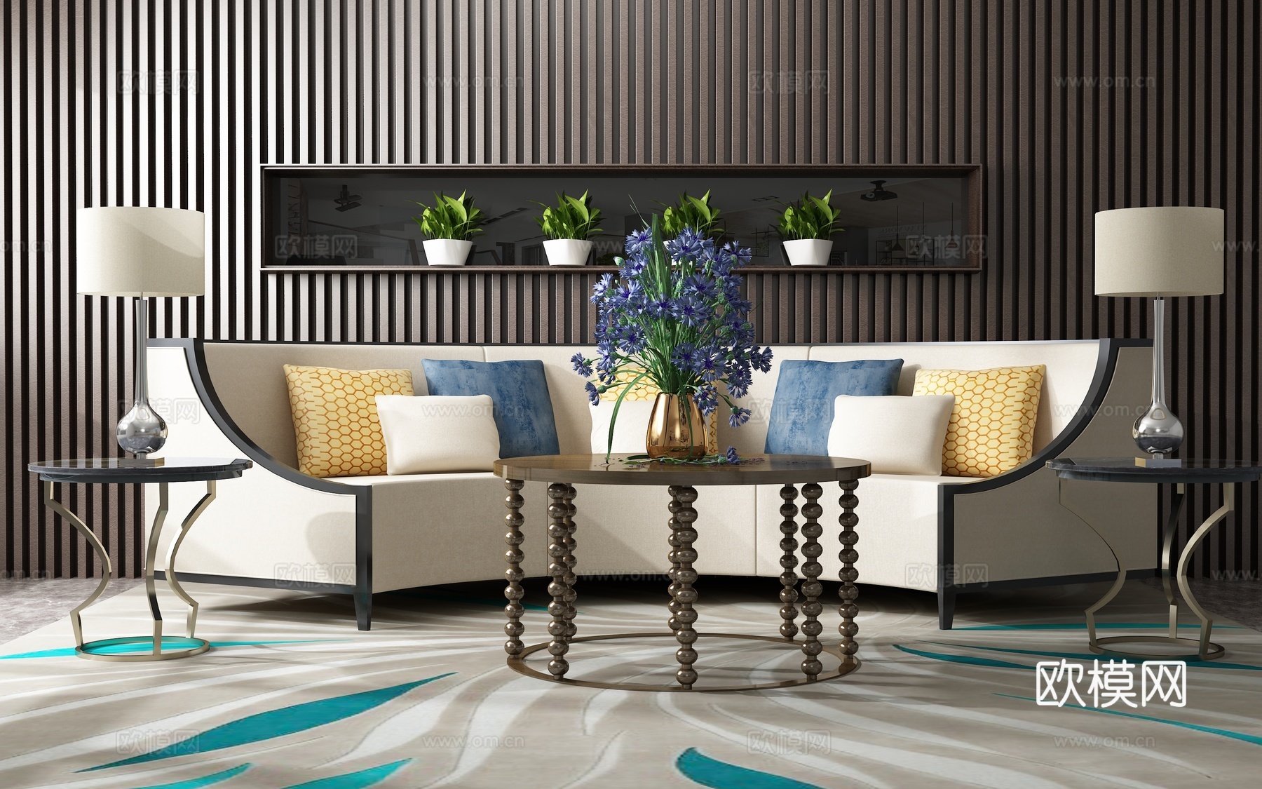 现代沙发茶几组合 背景墙3d模型下载