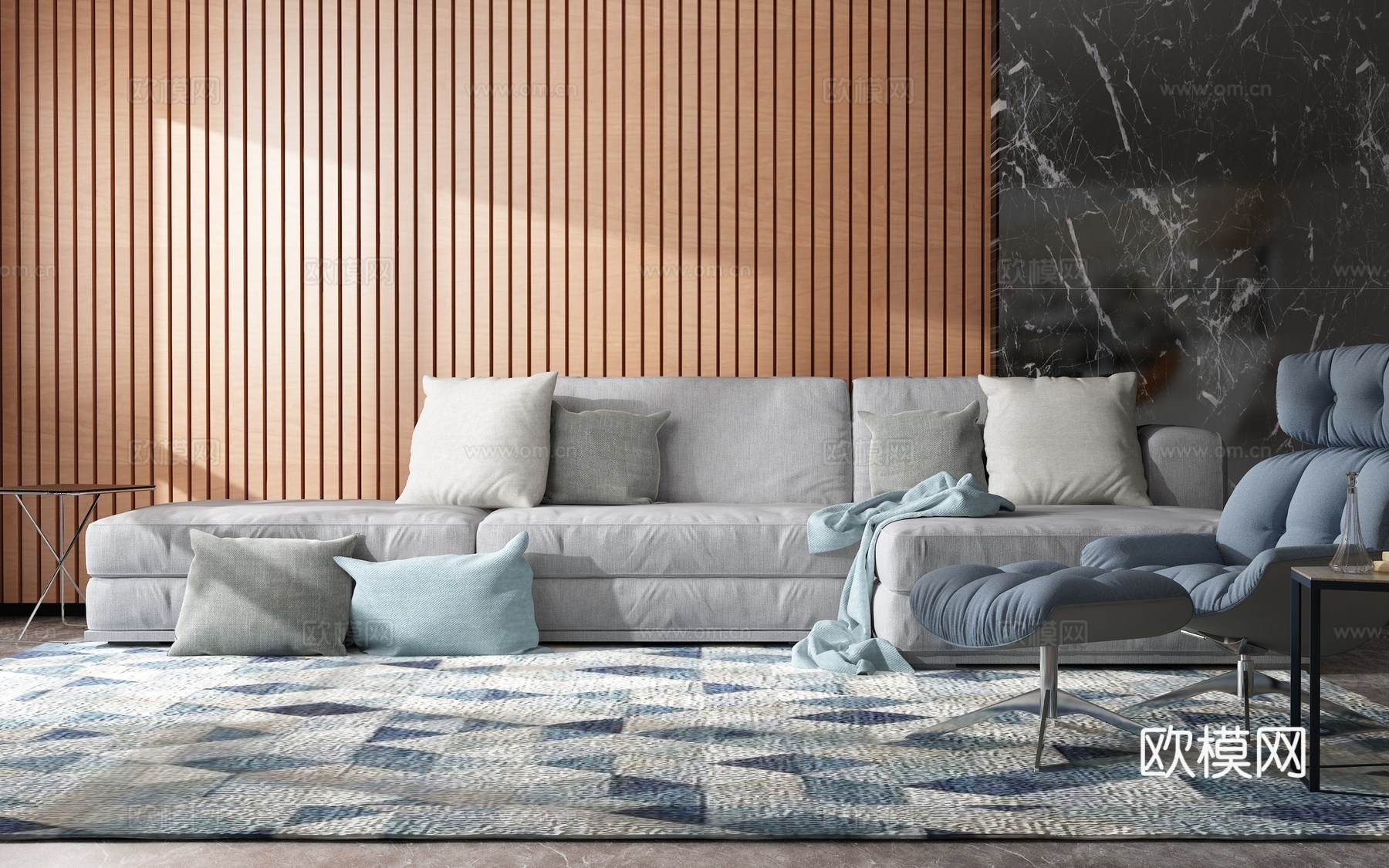 现代沙发茶几组合3d模型下载