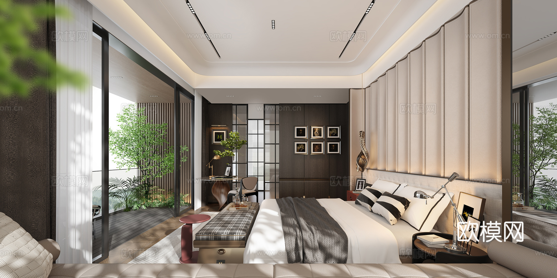现代风格主卧室3d模型下载（渲染图2）