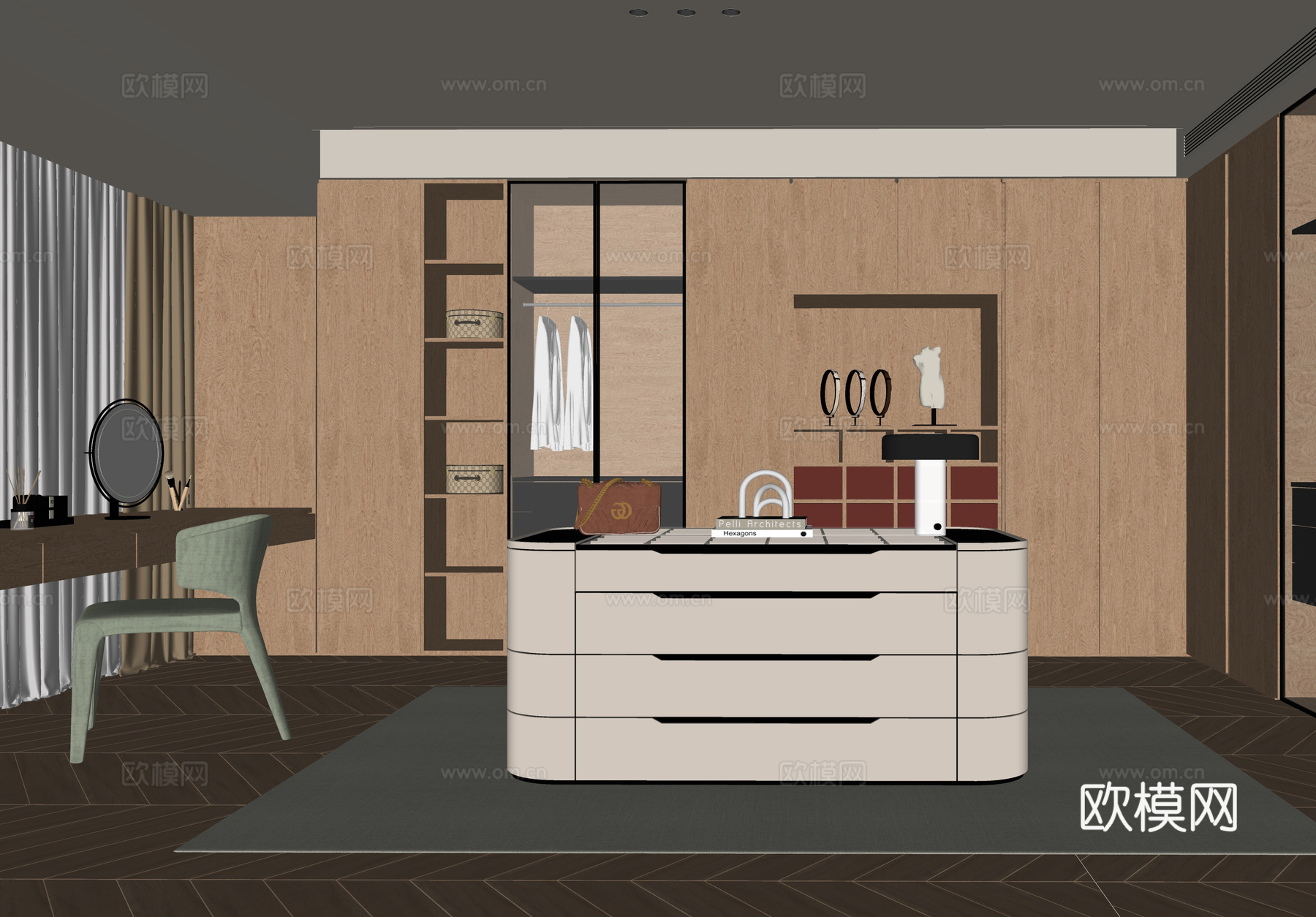 现代衣帽间 衣柜su模型