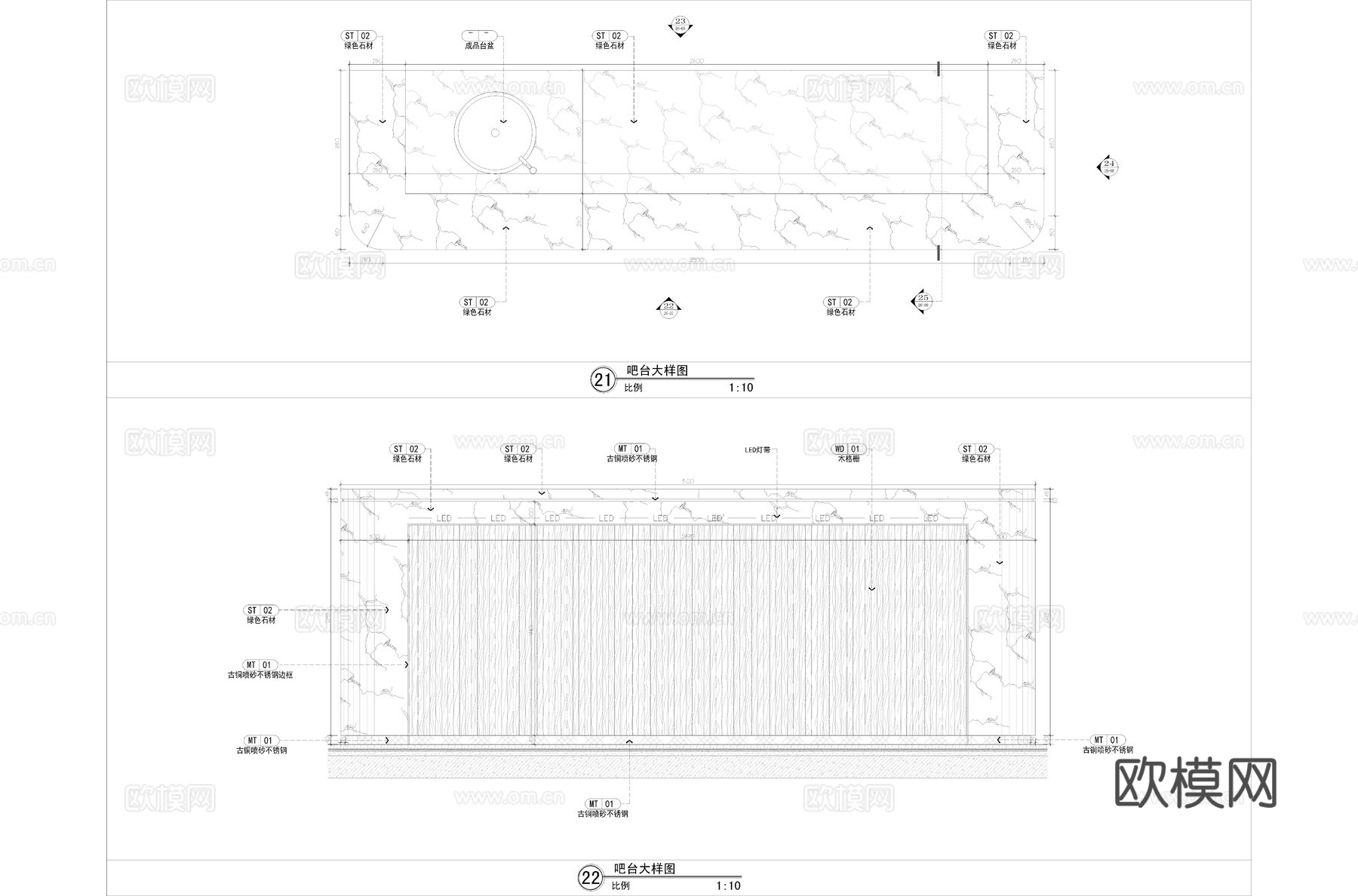 样板间吧台平面立面节点.cad施工图