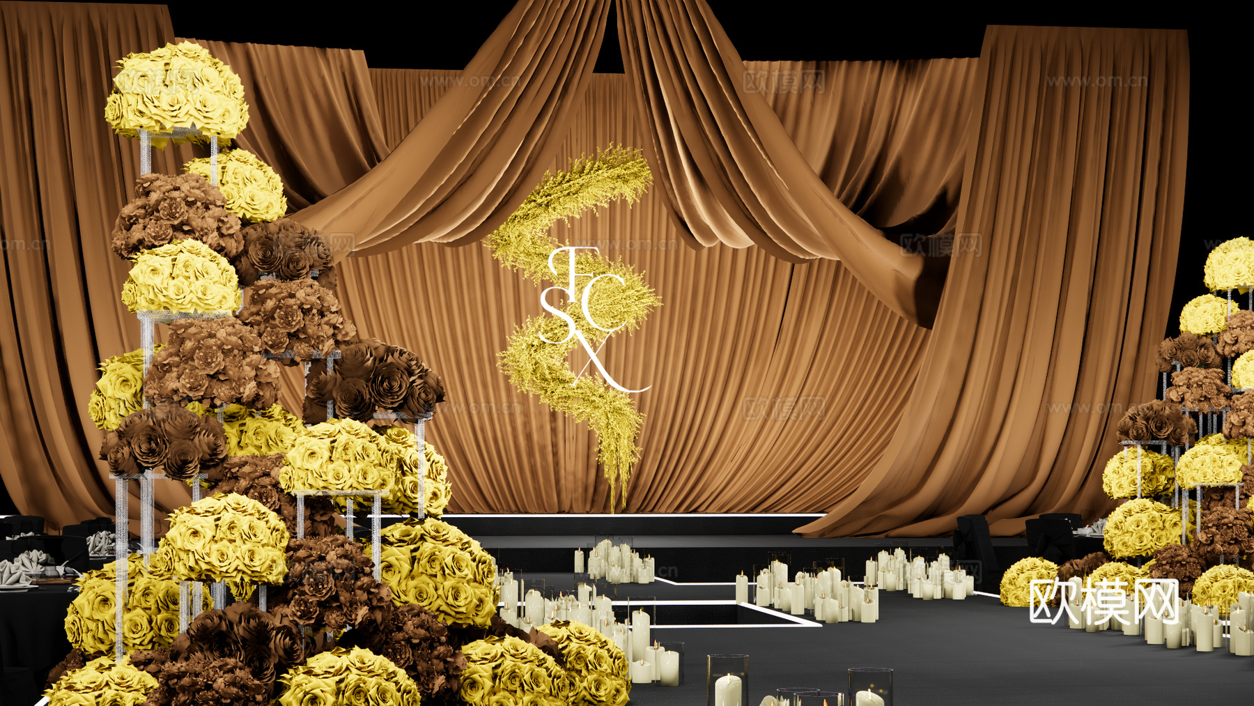 简约秀场风布幔婚礼美陈su模型