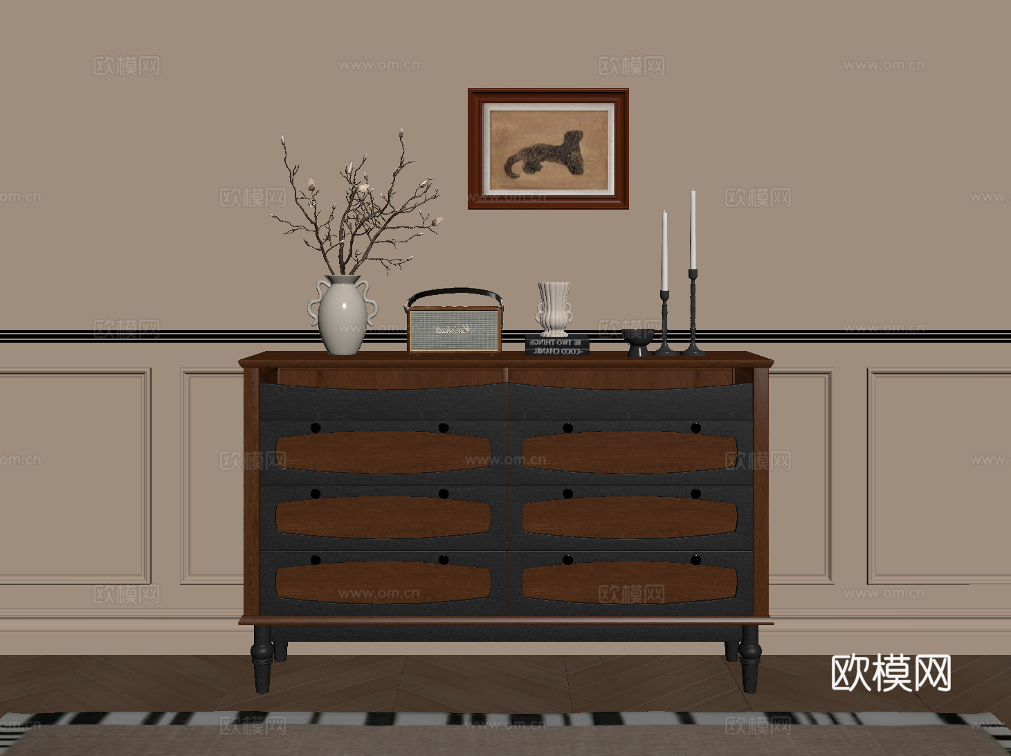 中古斗柜 储物柜 复古收纳柜 玄关柜 边柜su模型