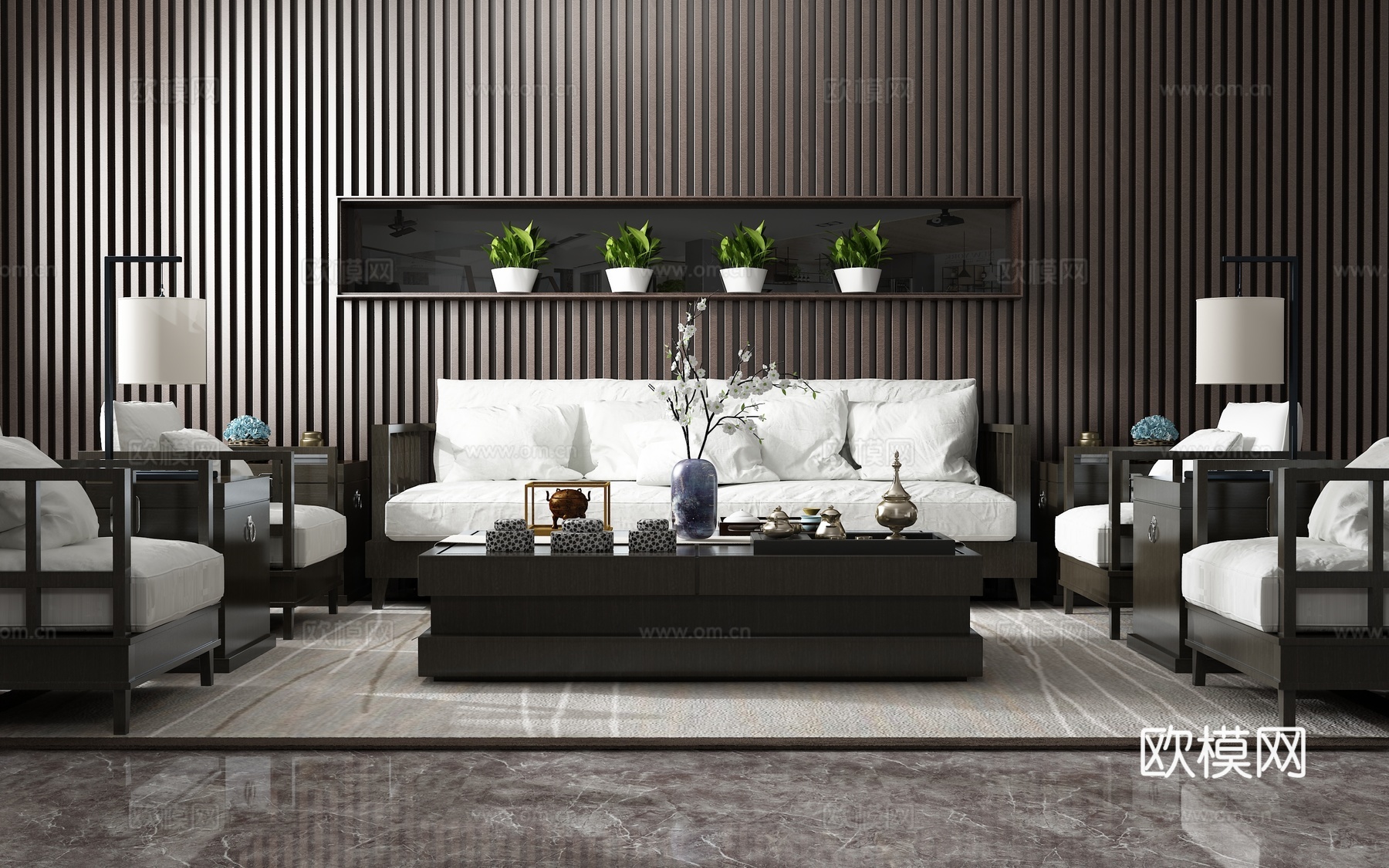 现代沙发茶几组合 背景墙3d模型下载
