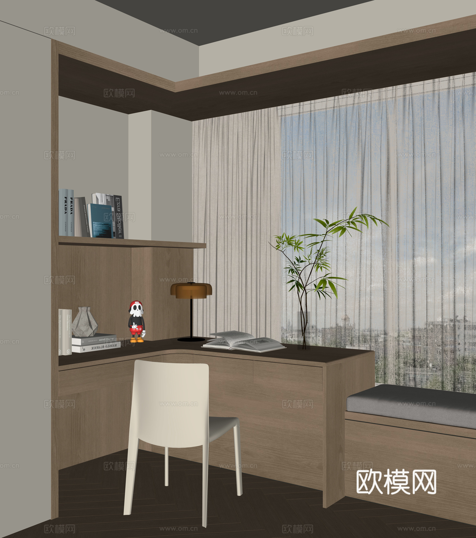 现代飘窗书桌su模型