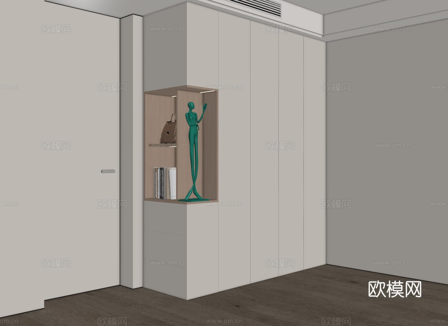现代定制衣柜 转角开放格衣柜 平开门衣柜su模型