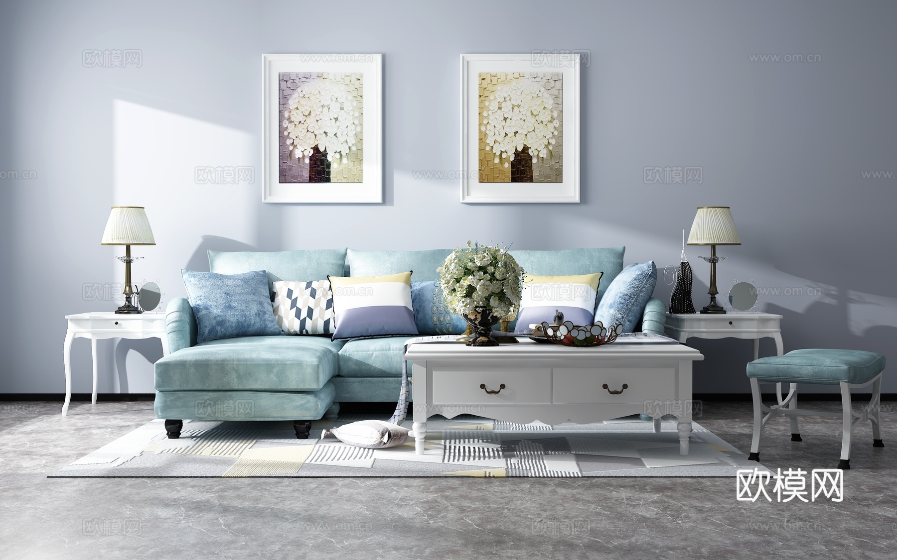 地中海沙发茶几组合3d模型下载