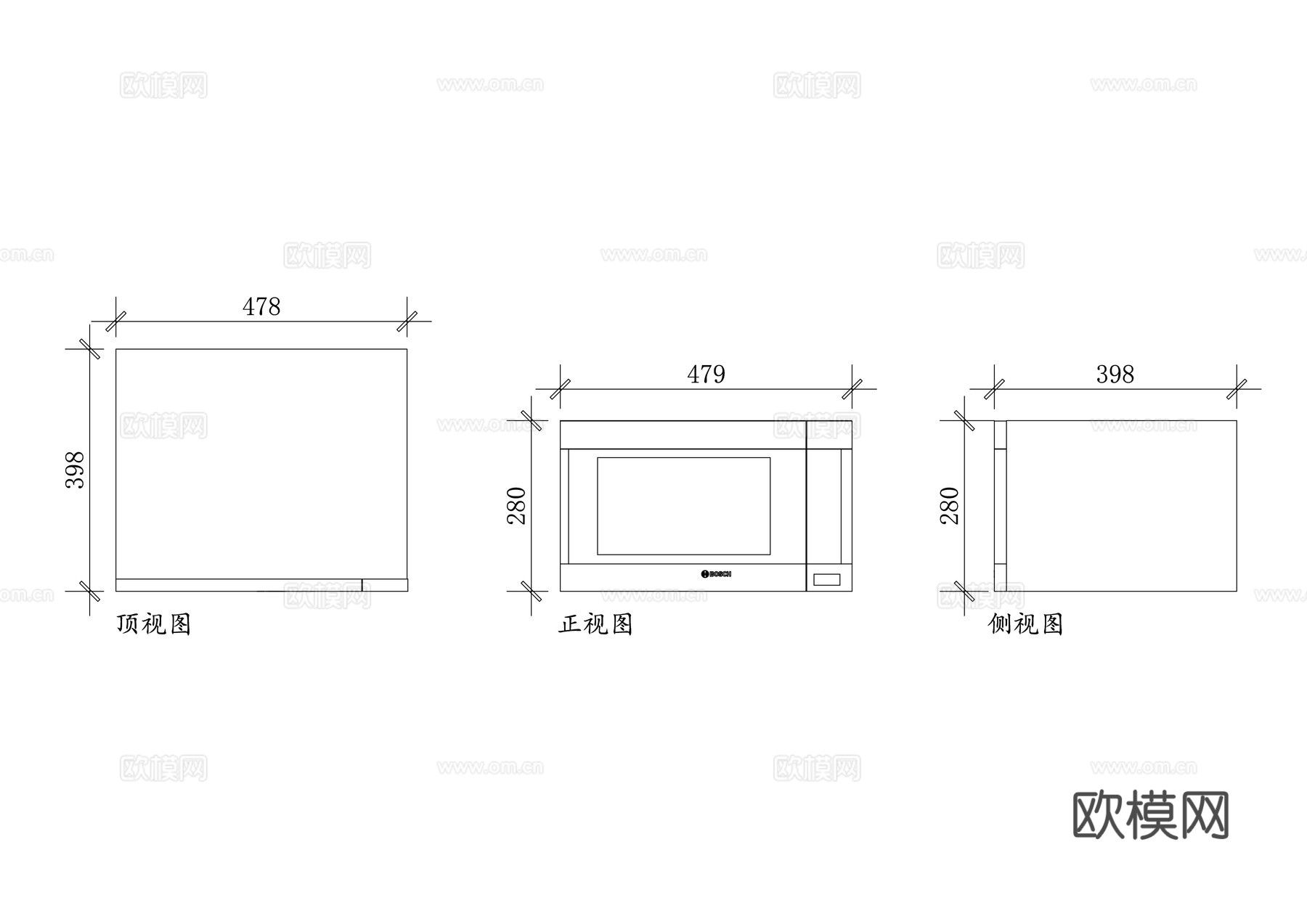 博世微波炉 博世嵌入式微波炉 博世微烤一体机 博世变频微波炉cad施工图
