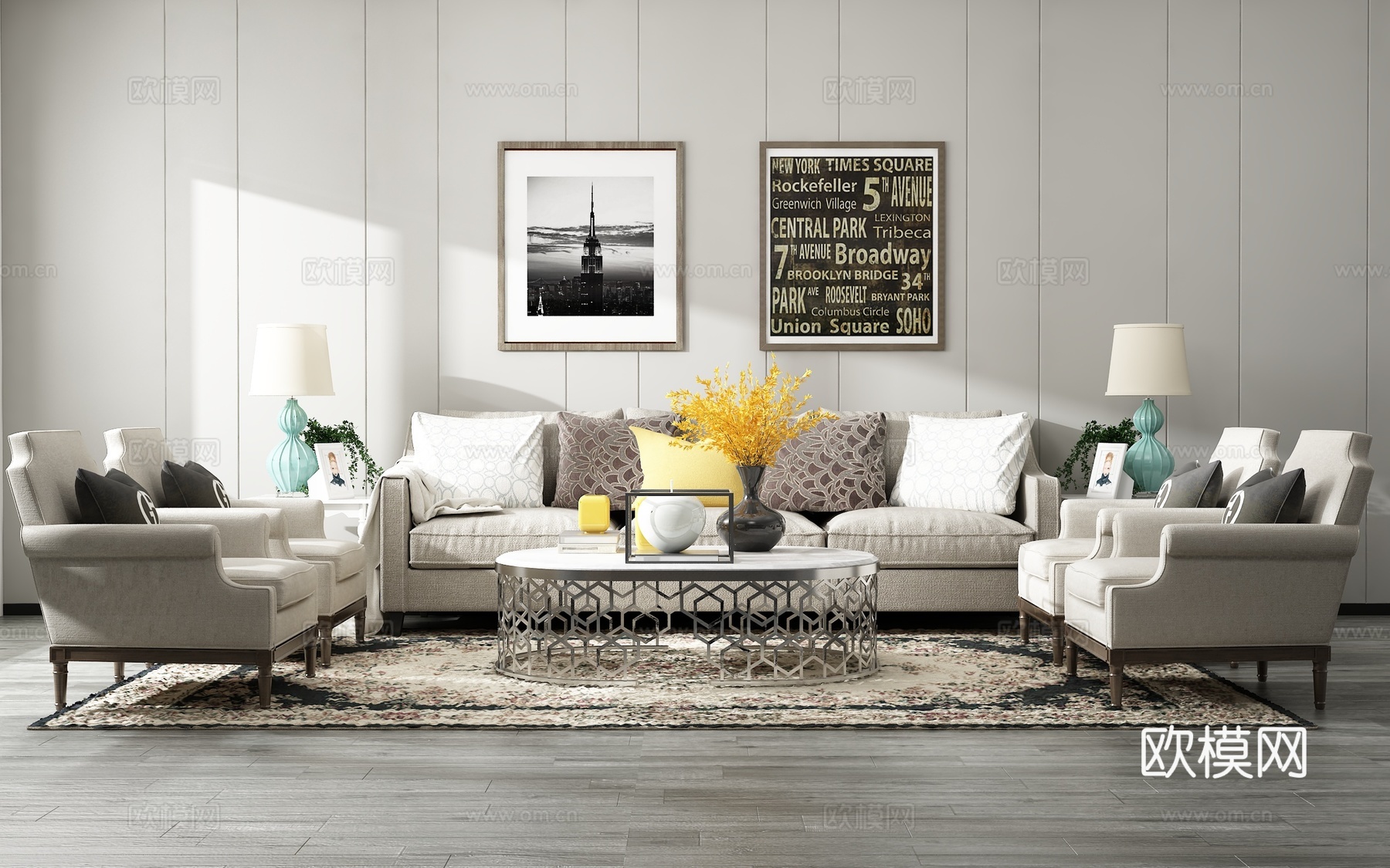 现代沙发茶几组合 背景墙3d模型