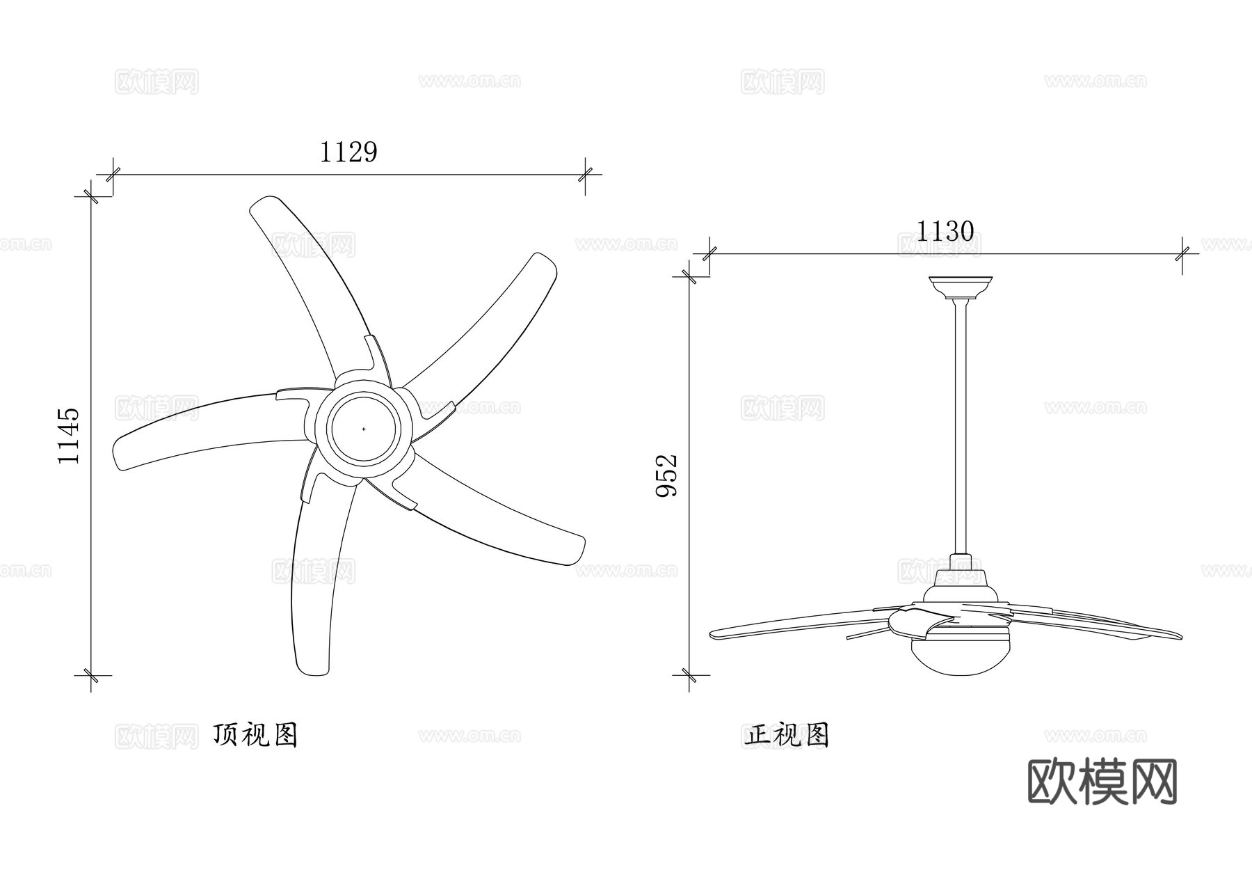 风扇灯 吊扇灯 照明吊扇 现代风扇灯 一体风扇灯cad施工图