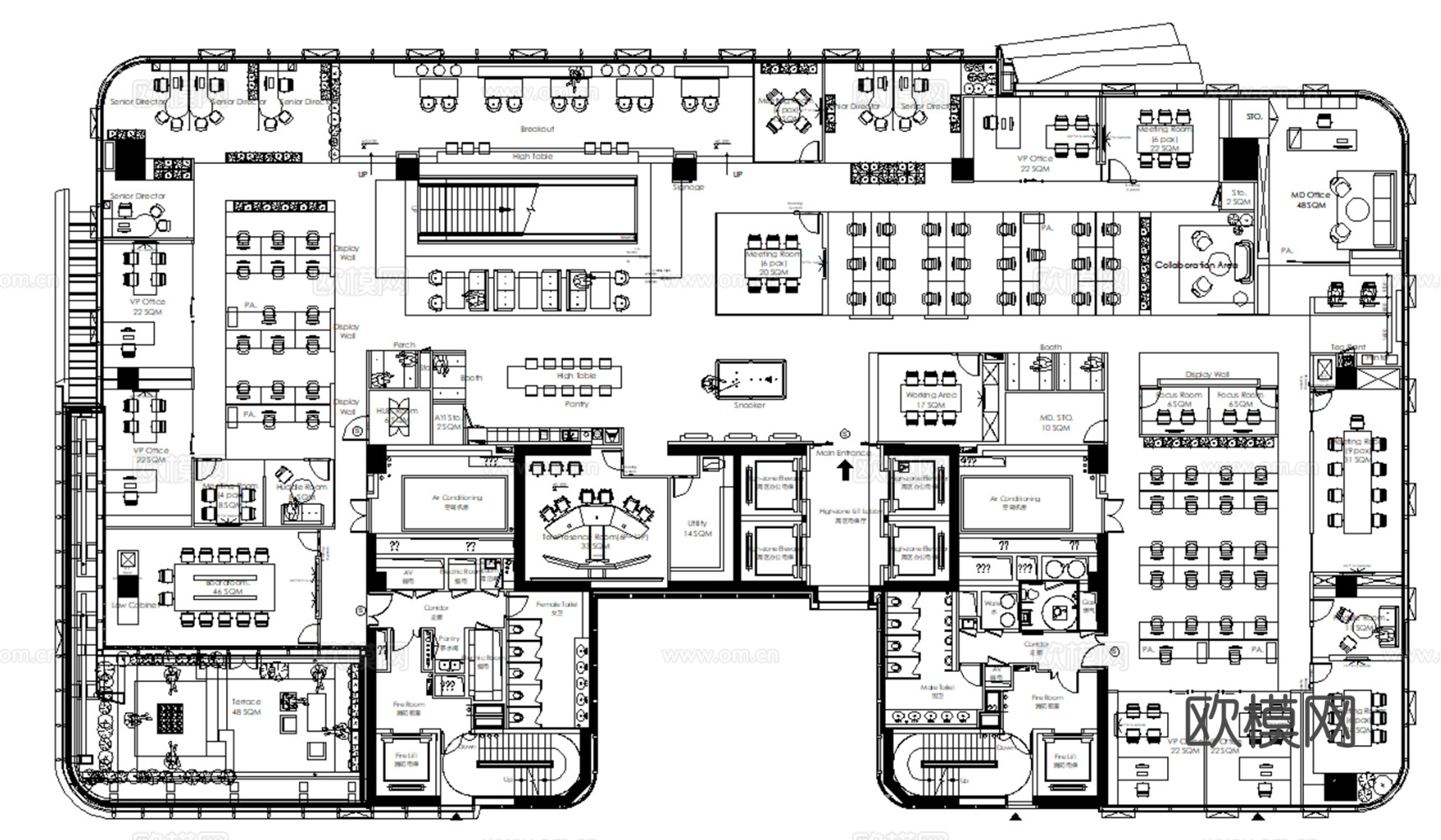 50套办公空间办公室会议室综合办公CAD平面设计方案最新整理cad施工图