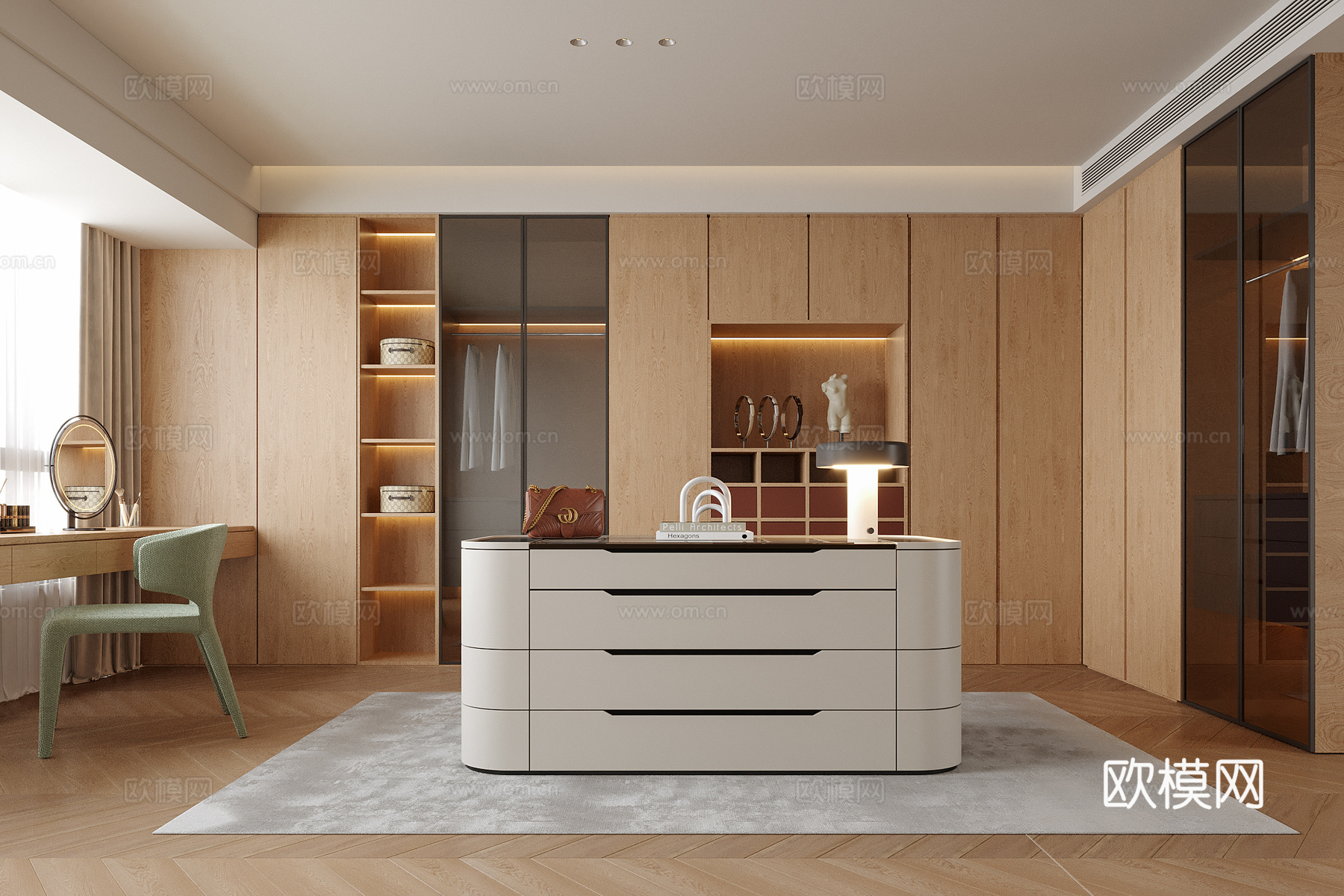 现代衣帽间 衣柜su模型