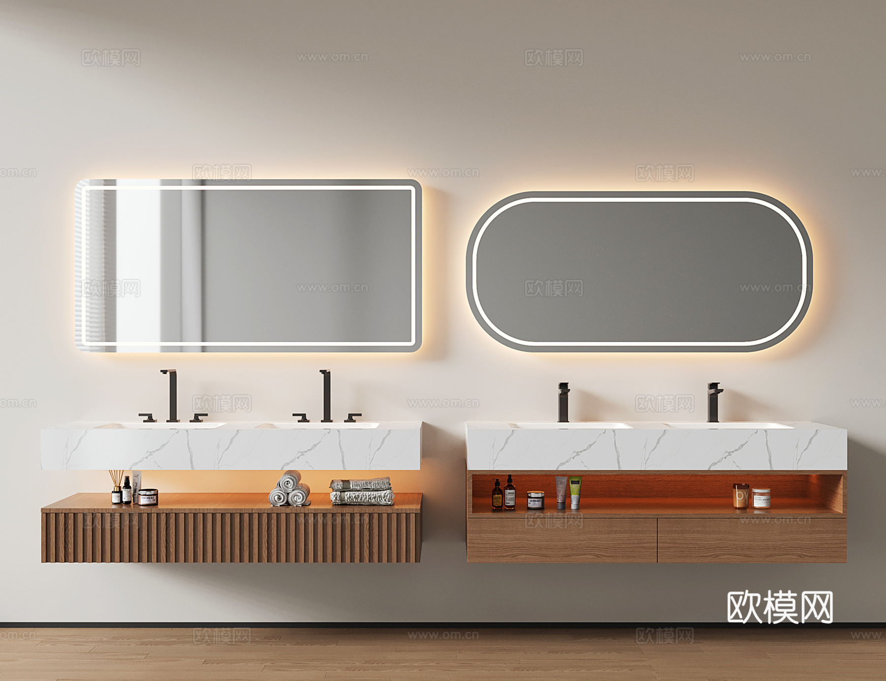 现代悬空浴室柜 洗手台 卫浴柜 双洗手池su模型