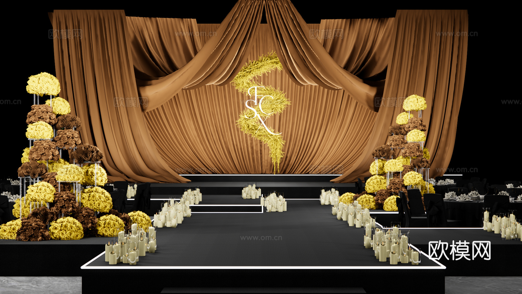 简约秀场风布幔婚礼美陈su模型