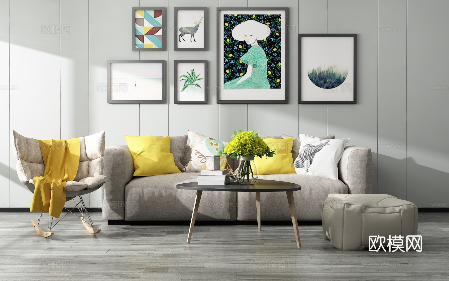 现代沙发茶几组合 背景墙3d模型下载