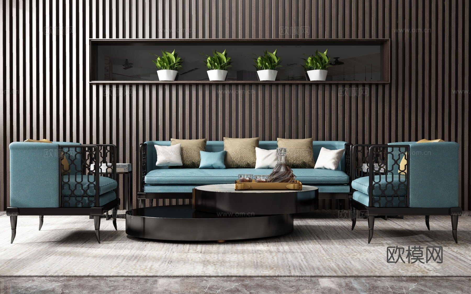 现代沙发茶几组合 背景墙3d模型